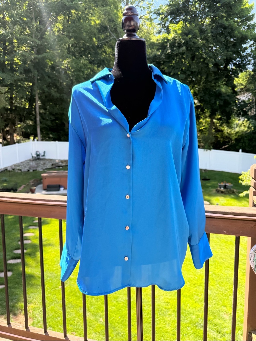 Classic Button-Front Women's Blouse in Bright Blue ZARA size S